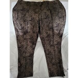 Slimming Options Straight Leg Pants Black Gold Leopard Print